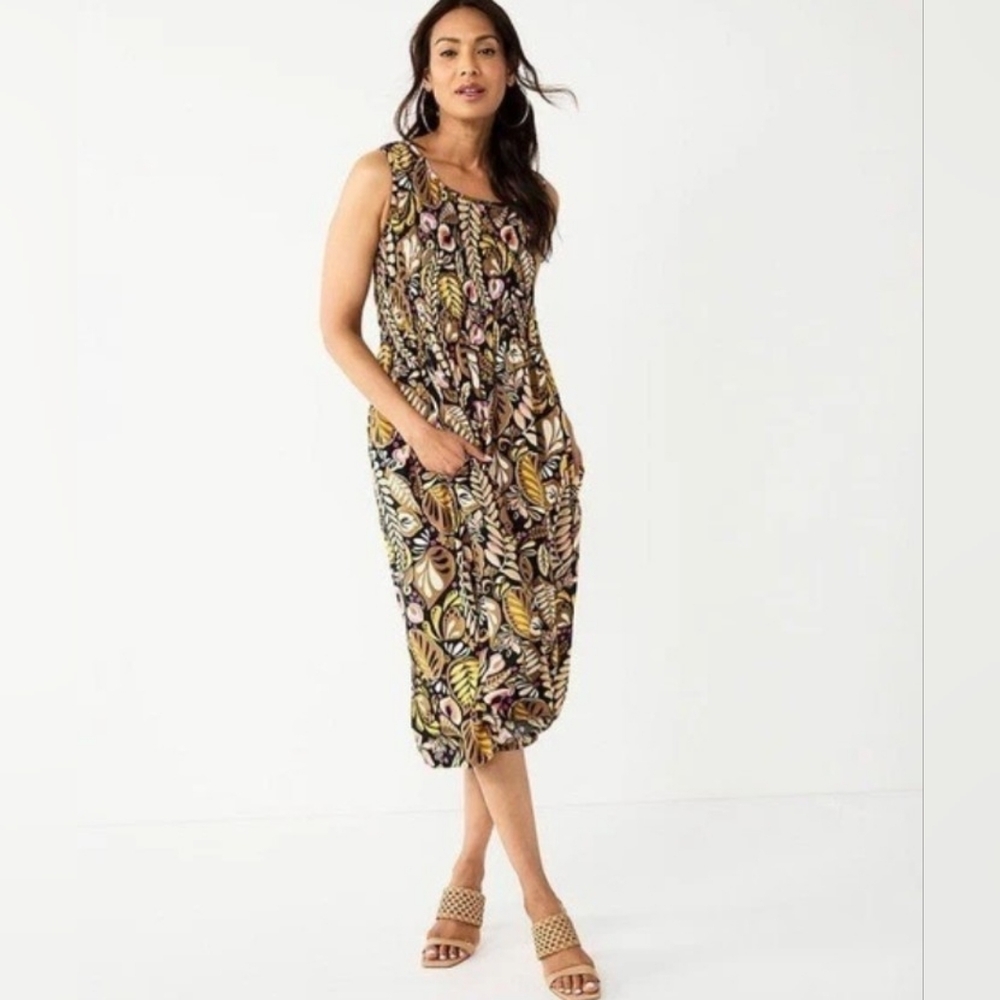 Croft & Barrow Women's Floral Sleeveless Midi Smocked Dress w/Pockets Size 2X